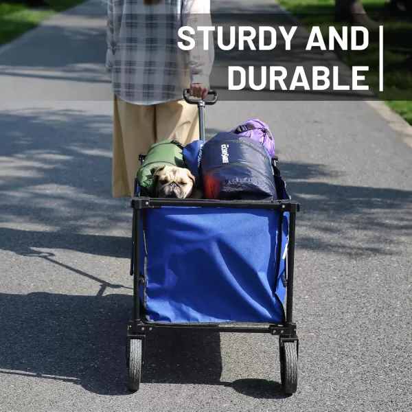 EchoSmile Heavy Duty 350 Lbs Capacity Collapsible Wagon Outdoor Folding Camping Grocery Portable Utility Cart Adjustable Rolling Carts All Terrain Sports Beach Wagon with Big Wheels BlackBlue