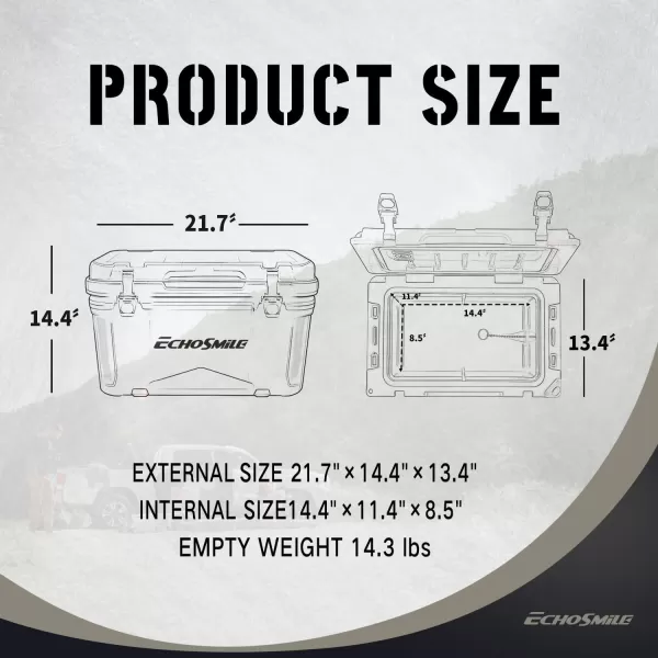 EchoSmile Insulated Portable Cooler 121825 Qt Rotomolded Cooler with Sealing Ring Lightweight Ice Chest Box Hard Cooler for BBQ Beach Drink Camping PicnicWhite