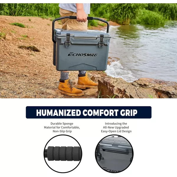 EchoSmile Insulated Portable Cooler 121825 Qt Rotomolded Cooler with Sealing Ring Lightweight Ice Chest Box Hard Cooler for BBQ Beach Drink Camping PicnicGray