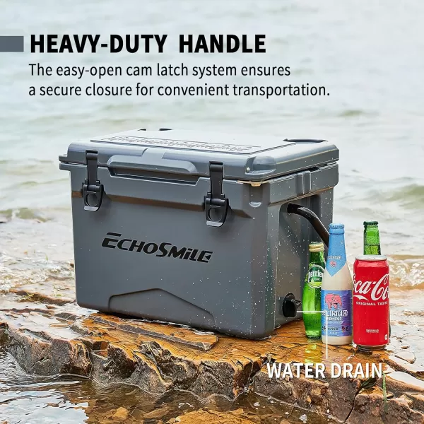 EchoSmile Insulated Portable Cooler 121825 Qt Rotomolded Cooler with Sealing Ring Lightweight Ice Chest Box Hard Cooler for BBQ Beach Drink Camping PicnicGray