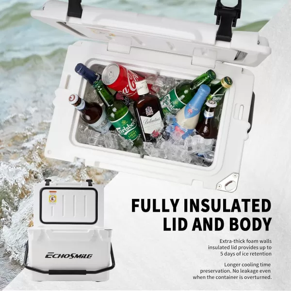 EchoSmile Insulated Portable Cooler 121825 Qt Rotomolded Cooler with Sealing Ring Lightweight Ice Chest Box Hard Cooler for BBQ Beach Drink Camping PicnicWhite