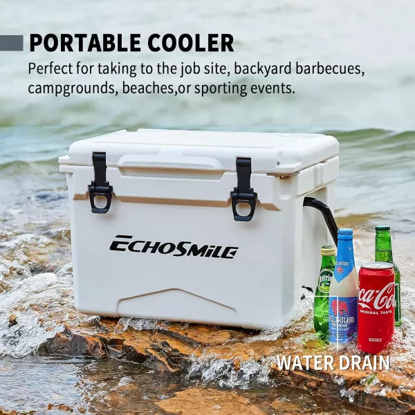 EchoSmile Insulated Portable Cooler 121825 Qt Rotomolded Cooler with Sealing Ring Lightweight Ice Chest Box Hard Cooler for BBQ Beach Drink Camping PicnicWhite