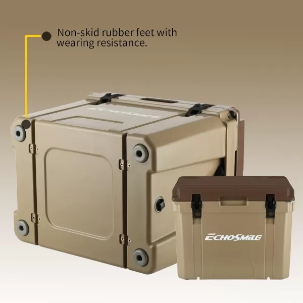 EchoSmile Insulated Portable Cooler 1445 Qt Rotomolded Cooler with Sealing Ring 5 Days Ice Cooler Lightweight Ice Chest Box Hard Cooler for BBQ Beach Drink Camping PicnicKhaki  Brown 55QT