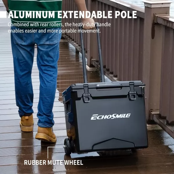 EchoSmile Insulated Portable Cooler 1445 Qt Rotomolded Cooler with Sealing Ring 5 Days Ice Cooler Lightweight Ice Chest Box Hard Cooler for BBQ Beach Drink Camping PicnicBlack Wheeled 45QT