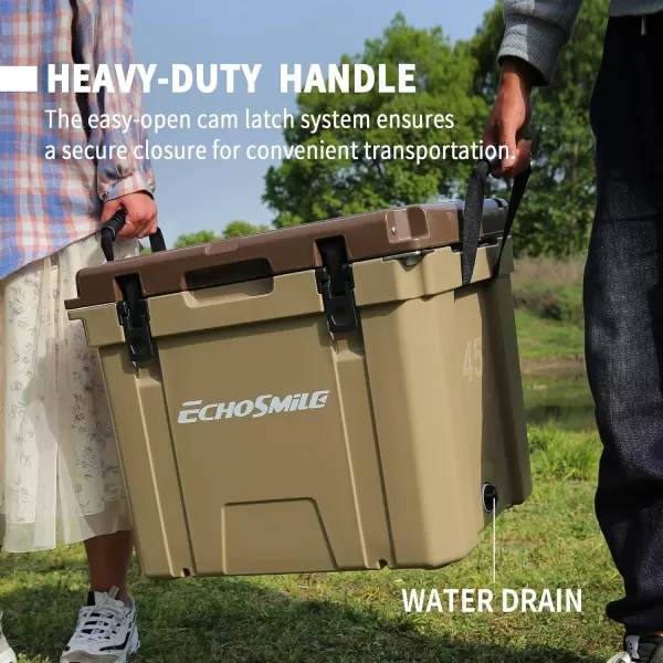EchoSmile Insulated Portable Cooler 1445 Qt Rotomolded Cooler with Sealing Ring 5 Days Ice Cooler Lightweight Ice Chest Box Hard Cooler for BBQ Beach Drink Camping PicnicKhaki 45QT
