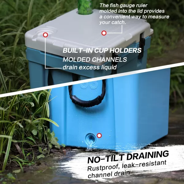EchoSmile Insulated Portable Cooler 1445 Qt Rotomolded Cooler with Sealing Ring 5 Days Ice Cooler Lightweight Ice Chest Box Hard Cooler for BBQ Beach Drink Camping PicnicBlue  White 35QT