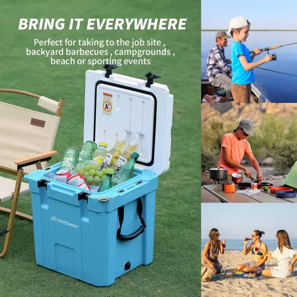 EchoSmile Insulated Portable Cooler 1445 Qt Rotomolded Cooler with Sealing Ring 5 Days Ice Cooler Lightweight Ice Chest Box Hard Cooler for BBQ Beach Drink Camping PicnicBlue  White 35QT