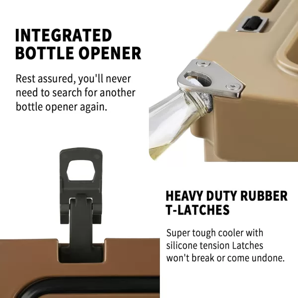 EchoSmile Insulated Portable Cooler 1445 Qt Rotomolded Cooler with Sealing Ring 5 Days Ice Cooler Lightweight Ice Chest Box Hard Cooler for BBQ Beach Drink Camping PicnicKhaki 45QT
