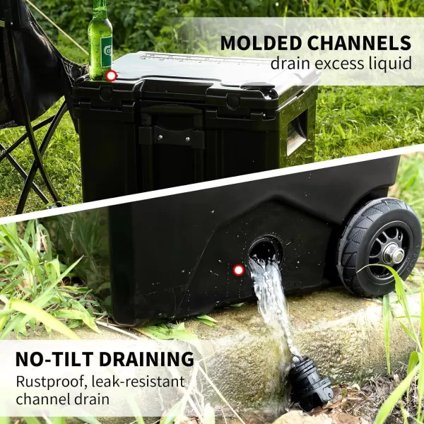 EchoSmile Insulated Portable Cooler 1445 Qt Rotomolded Cooler with Sealing Ring 5 Days Ice Cooler Lightweight Ice Chest Box Hard Cooler for BBQ Beach Drink Camping PicnicBlack Wheeled 45QT