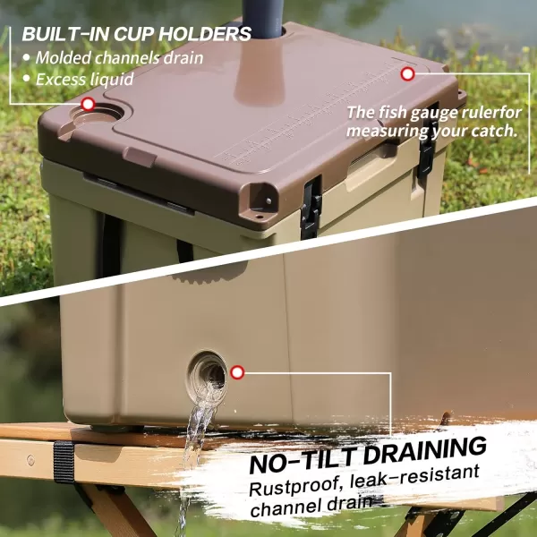 EchoSmile Insulated Portable Cooler 1445 Qt Rotomolded Cooler with Sealing Ring 5 Days Ice Cooler Lightweight Ice Chest Box Hard Cooler for BBQ Beach Drink Camping PicnicKhaki 45QT