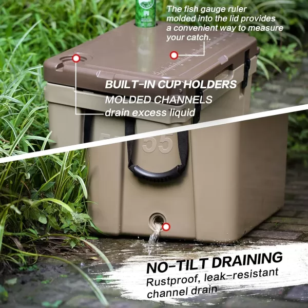 EchoSmile Insulated Portable Cooler 1445 Qt Rotomolded Cooler with Sealing Ring 5 Days Ice Cooler Lightweight Ice Chest Box Hard Cooler for BBQ Beach Drink Camping PicnicKhaki  Brown 55QT