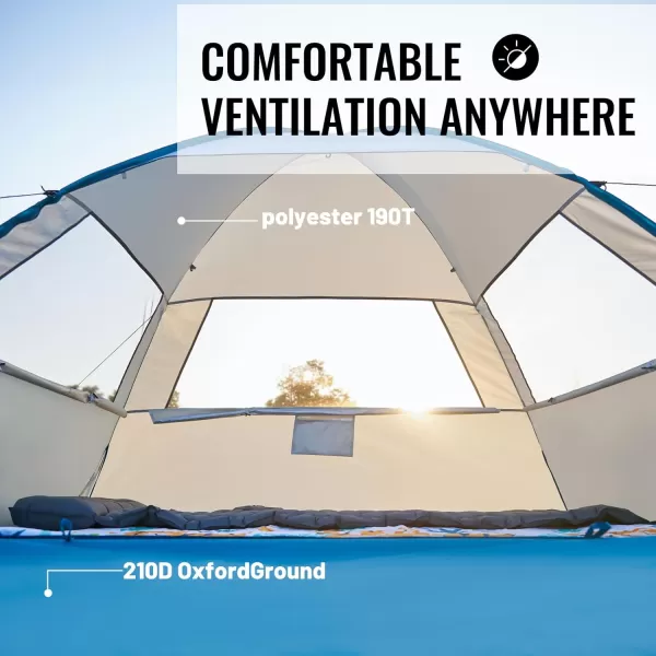 EchoSmile UPF 50 Pop Up Beach Tent Sun Shelter for 34 Person Beach Canopy Tent Sun Shade with Extended Floor Portable Beach Umbrella Cabana Beach Essential for Baby Toddler Adult Dark BlueWhite  Blue