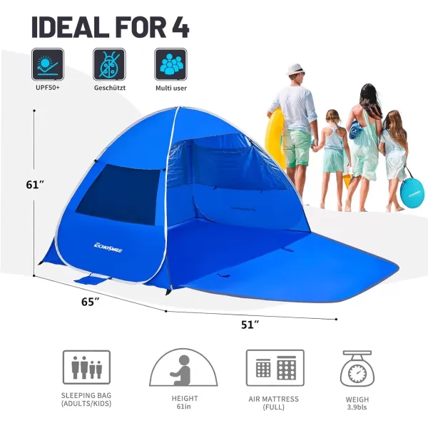 EchoSmile UPF 50 Pop Up Beach Tent Sun Shelter for 34 Person Beach Canopy Tent Sun Shade with Extended Floor Portable Beach Umbrella Cabana Beach Essential for Baby Toddler Adult Dark BlueDark Blue