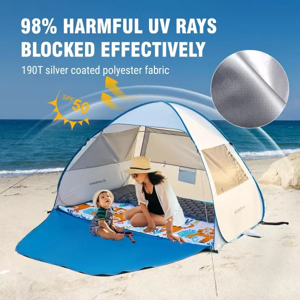 EchoSmile UPF 50 Pop Up Beach Tent Sun Shelter for 34 Person Beach Canopy Tent Sun Shade with Extended Floor Portable Beach Umbrella Cabana Beach Essential for Baby Toddler Adult Dark BlueWhite  Blue