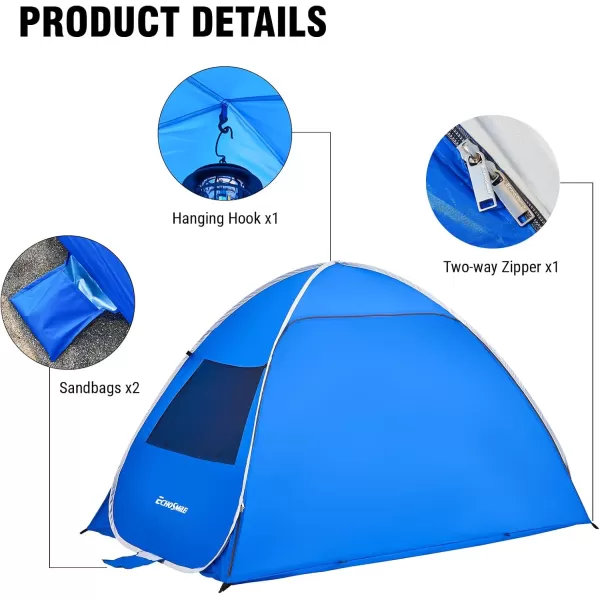 EchoSmile UPF 50 Pop Up Beach Tent Sun Shelter for 34 Person Beach Canopy Tent Sun Shade with Extended Floor Portable Beach Umbrella Cabana Beach Essential for Baby Toddler Adult Dark BlueDark Blue
