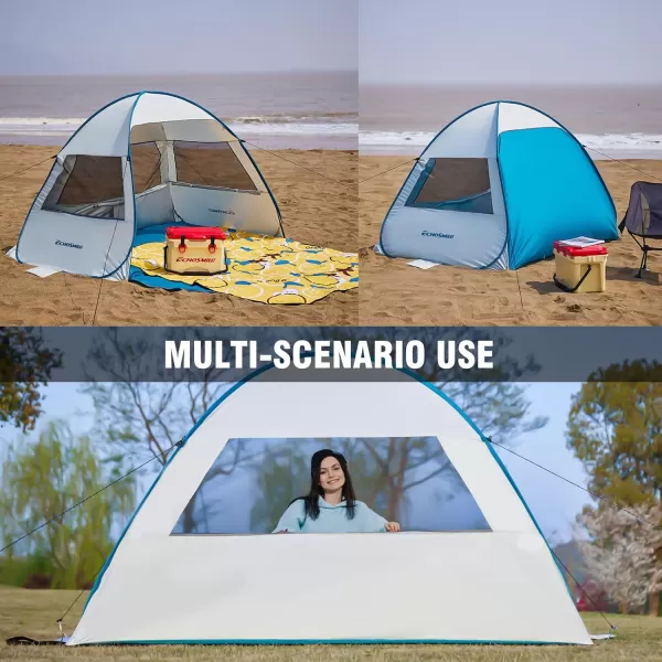 EchoSmile UPF 50 Pop Up Beach Tent Sun Shelter for 34 Person Beach Canopy Tent Sun Shade with Extended Floor Portable Beach Umbrella Cabana Beach Essential for Baby Toddler Adult Dark BlueWhite  Blue
