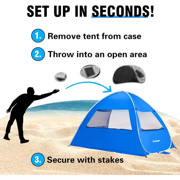 EchoSmile UPF 50 Pop Up Beach Tent Sun Shelter for 34 Person Beach Canopy Tent Sun Shade with Extended Floor Portable Beach Umbrella Cabana Beach Essential for Baby Toddler Adult Dark BlueDark Blue