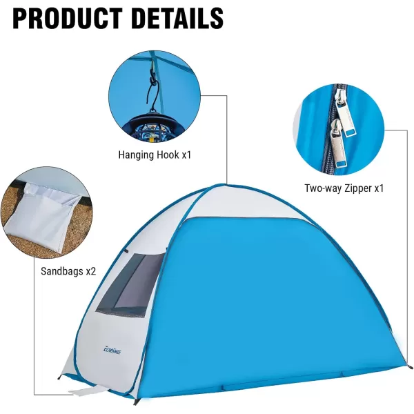 EchoSmile UPF 50 Pop Up Beach Tent Sun Shelter for 34 Person Beach Canopy Tent Sun Shade with Extended Floor Portable Beach Umbrella Cabana Beach Essential for Baby Toddler Adult Dark BlueWhite  Blue