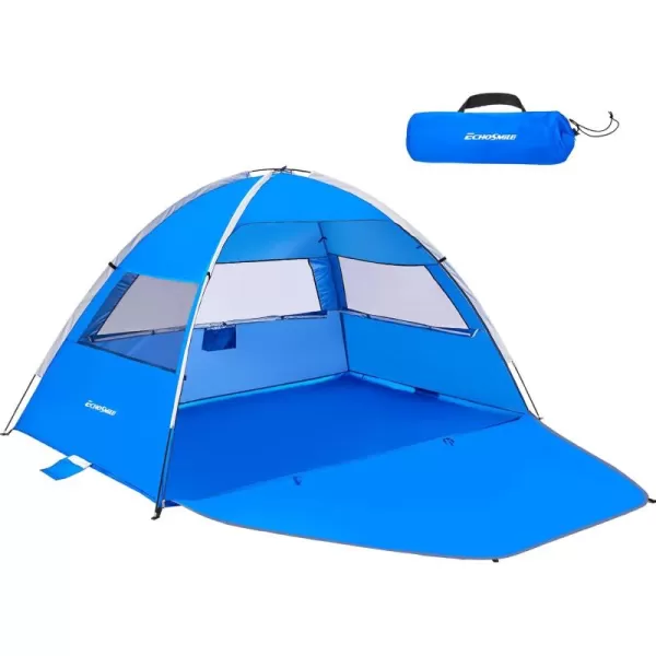 EchoSmile Beach Tent Sun Shelter for 4 Person Beach Canopy Sun Protection UPF 50 Easy Setup ampamp Lightweight ampamp Portable Cabana Tent Sun Shade for Baby Toddler Kid Adult White ampamp BlueDark Blue 4 Person