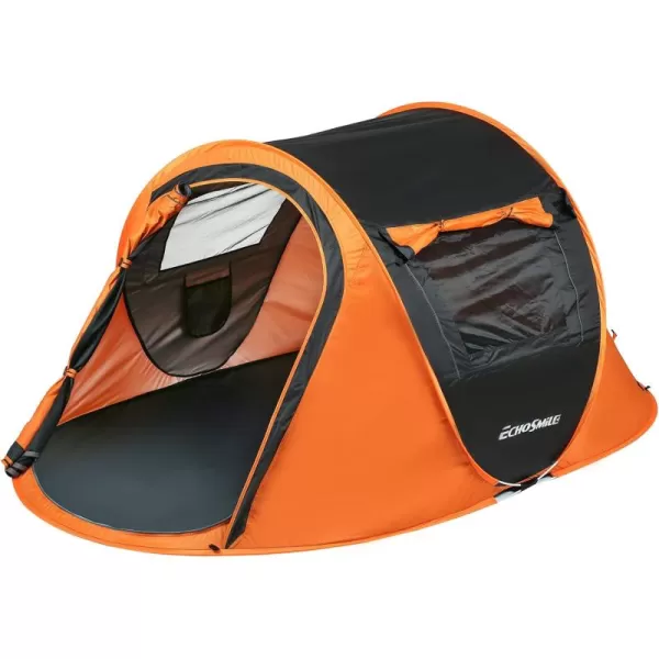 EchoSmile Camping Instant Tent 246810 Person Pop Up Tent Water Resistant Dome Tent Easy Setup for Camping Hiking and Outdoor Portable Tent with Carry Bag for 3 SeasonsBlack  Orange 2 Person
