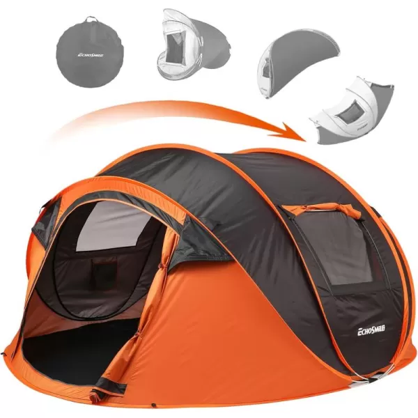 EchoSmile Camping Instant Tent 246810 Person Pop Up Tent Water Resistant Dome Tent Easy Setup for Camping Hiking and Outdoor Portable Tent with Carry Bag for 3 SeasonsBlack  Orange 4 Person