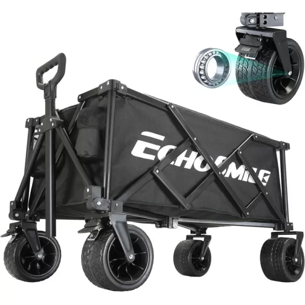 EchoSmile Collapsible Folding Utility Wagon Cart Adjustable Handle 400lb Capacity Black Outdoor UseBlack