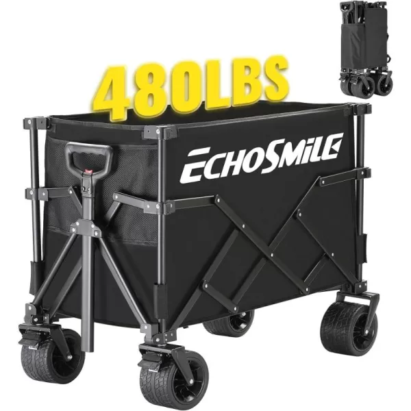 EchoSmile Collapsible Outdoor Utility Wagon Beach Wagon for Sand with Big Wheels Camping Portable Cart Heavy Duty 480lbs Capacity Utility WagonFolding Wagon with Oxford FabricOxford Fabric