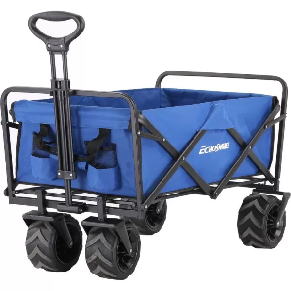 EchoSmile Heavy Duty 350 Lbs Capacity Collapsible Wagon Outdoor Folding Camping Beach Wagons Grocery Portable Utility Cart Adjustable Rolling Carts All Terrain Sports Wagon with Big WheelsBlue