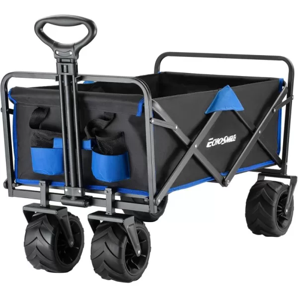 EchoSmile Heavy Duty 350 Lbs Capacity Collapsible Wagon Outdoor Folding Camping Beach Wagons Grocery Portable Utility Cart Adjustable Rolling Carts All Terrain Sports Wagon with Big WheelsBlackblue