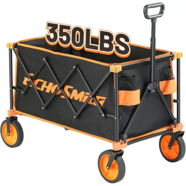 EchoSmile Heavy Duty 350 Lbs Capacity Collapsible Wagon Outdoor Folding Camping Grocery Portable Utility Cart Adjustable Rolling Carts All Terrain Sports Beach Wagon with Big Wheels BlackBlack  Orange