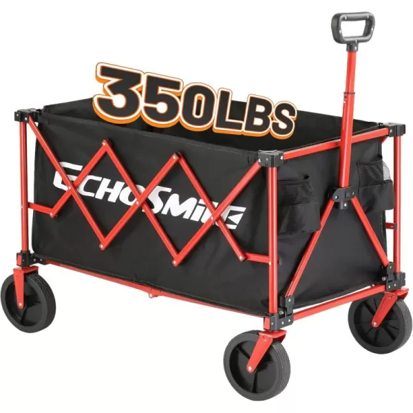 EchoSmile Heavy Duty 350 Lbs Capacity Collapsible Wagon Outdoor Folding Camping Grocery Portable Utility Cart Adjustable Rolling Carts All Terrain Sports Beach Wagon with Big Wheels BlackRed