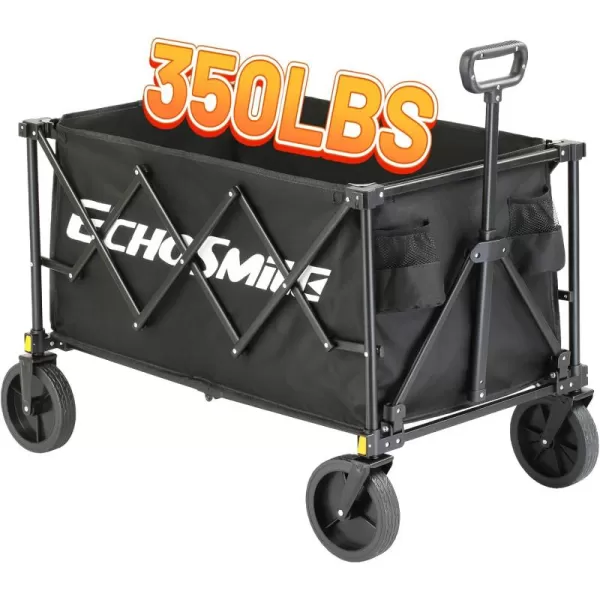 EchoSmile Heavy Duty 350 Lbs Capacity Collapsible Wagon Outdoor Folding Camping Grocery Portable Utility Cart Adjustable Rolling Carts All Terrain Sports Beach Wagon with Big Wheels BlackBlack