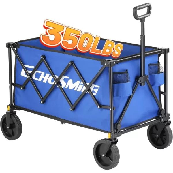 EchoSmile Heavy Duty 350 Lbs Capacity Collapsible Wagon Outdoor Folding Camping Grocery Portable Utility Cart Adjustable Rolling Carts All Terrain Sports Beach Wagon with Big Wheels BlackBlue