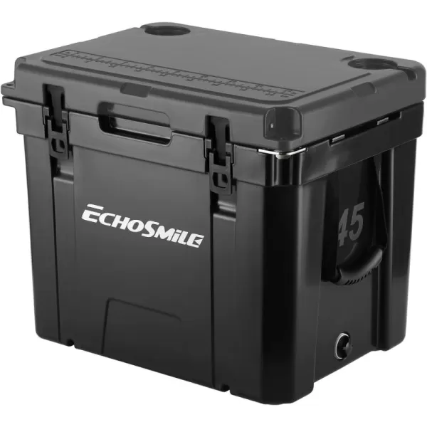 EchoSmile Insulated Portable Cooler 1445 Qt Rotomolded Cooler with Sealing Ring 5 Days Ice Cooler Lightweight Ice Chest Box Hard Cooler for BBQ Beach Drink Camping PicnicBlack 45QT
