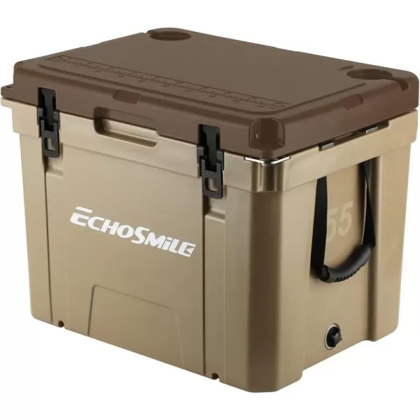 EchoSmile Insulated Portable Cooler 1445 Qt Rotomolded Cooler with Sealing Ring 5 Days Ice Cooler Lightweight Ice Chest Box Hard Cooler for BBQ Beach Drink Camping PicnicKhaki  Brown 55QT