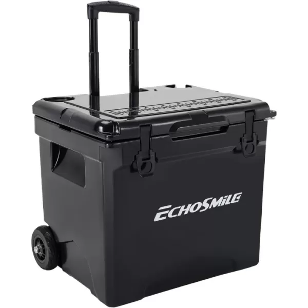 EchoSmile Insulated Portable Cooler 1445 Qt Rotomolded Cooler with Sealing Ring 5 Days Ice Cooler Lightweight Ice Chest Box Hard Cooler for BBQ Beach Drink Camping PicnicBlack Wheeled 45QT