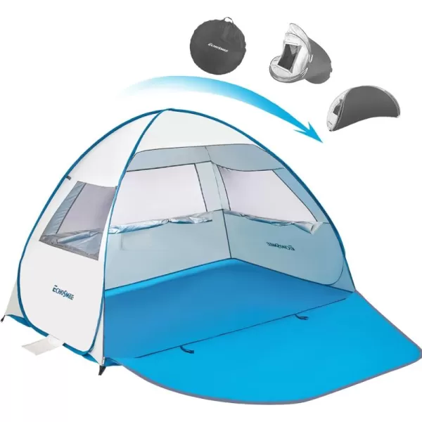 EchoSmile UPF 50 Pop Up Beach Tent Sun Shelter for 34 Person Beach Canopy Tent Sun Shade with Extended Floor Portable Beach Umbrella Cabana Beach Essential for Baby Toddler Adult Dark BlueWhite  Blue