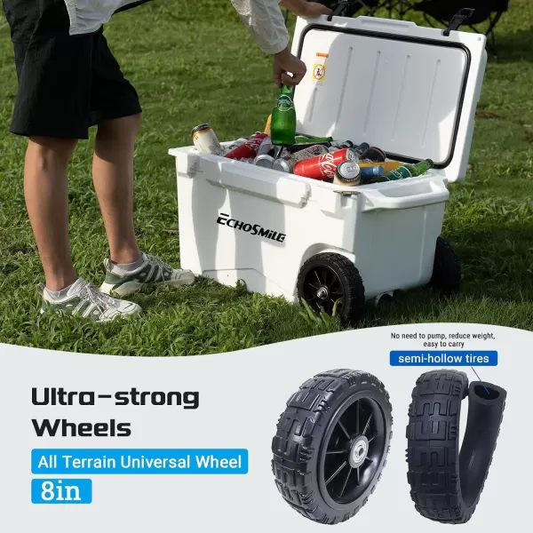 EchoSmile 6075 Quart Rotomolded Cooler Lightweight 5 Days Long Lasting Ice Cooler Ice Chest Suit for BBQ Camping Pincnic and Other Outdoor ActivitiesWhite 60 Quart