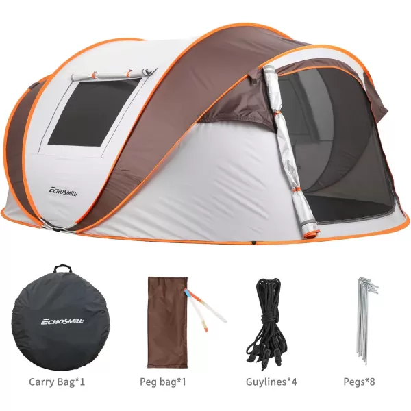 EchoSmile Camping Instant Tent 246810 Person Pop Up Tent Water Resistant Dome Tent Easy Setup for Camping Hiking and Outdoor Portable Tent with Carry Bag for 3 SeasonsWhite  Brown 6 Person