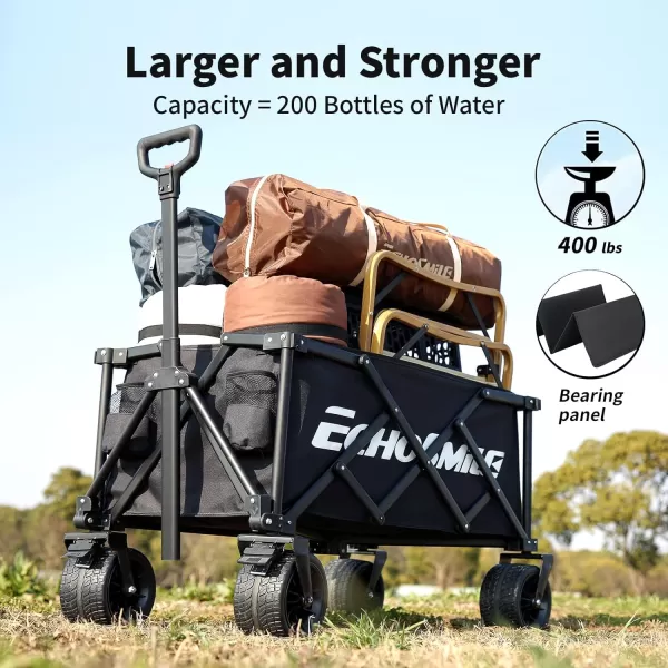 EchoSmile Collapsible Folding Utility Wagon Cart Adjustable Handle 400lb Capacity Black Outdoor UseBlack