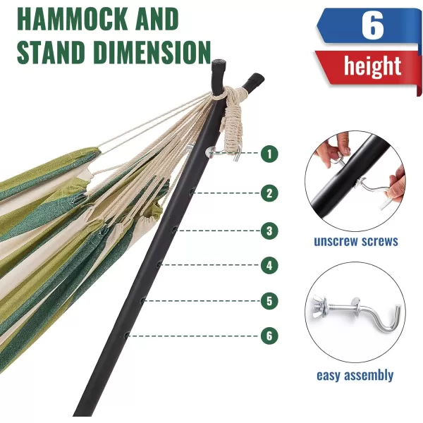 EchoSmile Double Hammock with Detachable Stand  Heavy Duty 2 Person Hammock  480 lbs Capacity  Adjustable Hooks  Durable Steel Frame for IndoorOutdoor Use  BlueGreen