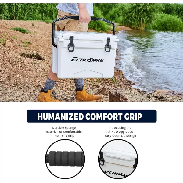 EchoSmile Insulated Portable Cooler 121825 Qt Rotomolded Cooler with Sealing Ring Lightweight Ice Chest Box Hard Cooler for BBQ Beach Drink Camping PicnicWhite