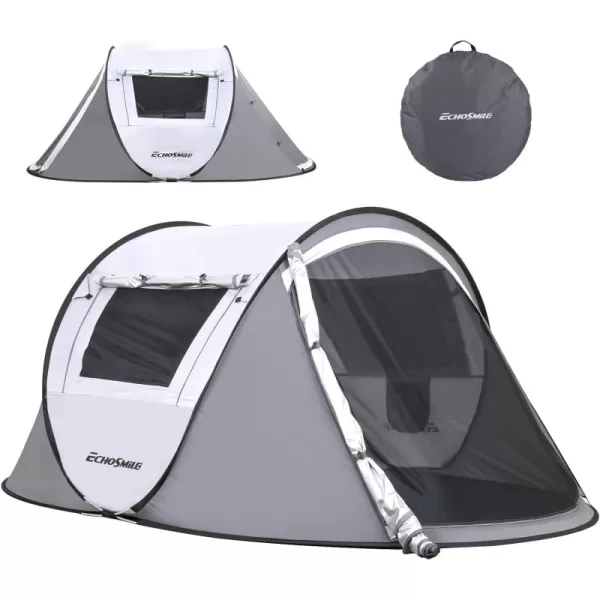 EchoSmile Camping Instant Tent 246810 Person Pop Up Tent Water Resistant Dome Tent Easy Setup for Camping Hiking and Outdoor Portable Tent with Carry Bag for 3 SeasonsWhite  Gray 2 Person