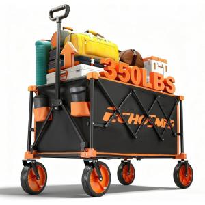imageEchoSmile Collapsible Foldable Wagon Cart with 350lbs Weight Capacity Heavy Duty Folding Utility Sport Wagon with Removeble Wheels for CampingGroceryGardenBeachBlueampampOrangeBlack Orange