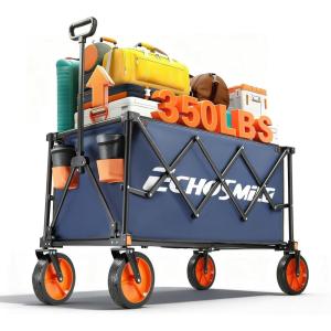 imageEchoSmile Collapsible Foldable Wagon Cart with 350lbs Weight Capacity Heavy Duty Folding Utility Sport Wagon with Removeble Wheels for CampingGroceryGardenBeachBlueampampOrangeBlue Orange
