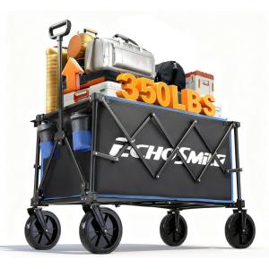imageEchoSmile Collapsible Foldable Wagon Cart with 350lbs Weight Capacity Heavy Duty Folding Utility Sport Wagon with Removeble Wheels for CampingGroceryGardenBeachBlueampampOrangeBlack Blue