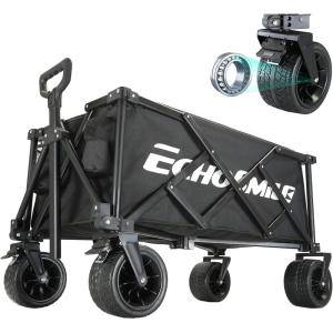 imageEchoSmile Collapsible Folding Wagon Cart with Compact Storage  400LBS Capacity All Terrain Utility Cart for Camping Beach Grocery Gardening  Black Outdoor WagonBlack