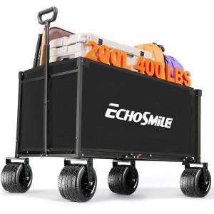 imageEchoSmile Collapsible Wagon Cart for Camping ampamp Beach  Heavy Duty 400lbs Capacity AllTerrain Cart with Wide Wheels Portable Folding Utility Wagon for Grocery Garden SportsBlackBlack