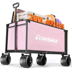 imageEchoSmile Collapsible Wagon Cart for Camping ampamp Beach  Heavy Duty 400lbs Capacity AllTerrain Cart with Wide Wheels Portable Folding Utility Wagon for Grocery Garden SportsBlackPinkgray