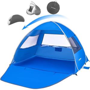imagePop Up Beach Tent for 4 Person with UPF 50 ProtectionAutomatic Easy Setup Waterproof Beach ShadeLightweight and Portable Beach Tent Sun Shelter  Dark BlueBlue  White
